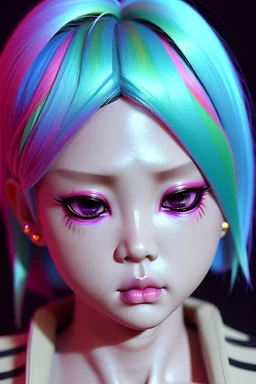 asian cool stylish, little kim lookalike, with piercings,rainbow hair, androgynous look, epic colour treatment, cinematic colour treatment, meticulously intricate perfectly symmetrical extremely detailed, pixiv daily ranking, pixiv, extreme depth of field, artstation, spectacular details, volumetric lighting, masterpiece, cinematic, Hollywood production, 8k resolution, high definition, max octane render, vivid colors, max resolution, max perfectionism, realistic composition, professional photo