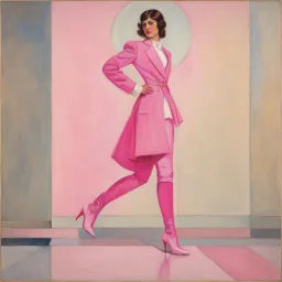 [Kupka] Jesus Christi in a pink battlesuit pink gloves and pink high heel boots. The Ministry of Silly Walks.