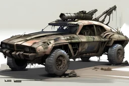 armored muscle car, paintjob, post-apocalyptic, concept art, comic drawing style
