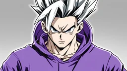 Gohan in a purple hoodie in the dragon ball super manga style
