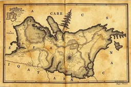 a scan of an ancient Cree Anishinaabe map, printed black and white but has since been stained and weathered