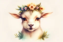 Baby Goat with a Flower Crown: Depict a playful baby goat wearing an adorable flower crown. The outline should be simple, elegant, and easy for children to follow, with no complicated details or shading. The white background will ensure a clean and polished look, while the sketch style adds a touch of whimsy.