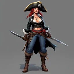 [art by Ralph Steadman] Stylized female pirate character created for a game project. Full 3D game art pipeline: concept interpretation, modeling, texturing, and final render. Optimized for real-time games.