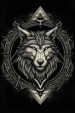 Design a logo for the clothing brand 'J H' with a Viking theme. The logo should feature a detailed illustration of a wolf's head, where runes are organically integrated into the wolf's fury, symbolizing ferocity and power. Ensure to experiment with different fonts and rune styles for the letters of the brand name 'J H, ' so that they harmoniously blend into the overall logo without distracting from the wolf's head. Additionally, consider using a dark background to make