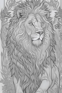 coloring book page of a magical lion, monochrome, black and white, sharp, sketch drawing