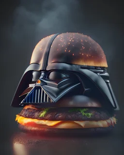 Photoreal Gorgeous darth vader hamburger by lee jeffries, octane render, 8k, high detail, smooth render, unreal engine 5, cinema 4d, HDR, dust effect, vivid colors