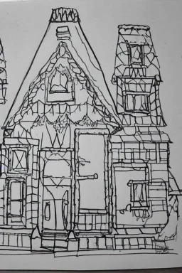 Croquis architecture, city drawing, perspective drawing, point perspective, architecture croquis drawing gingerbread house