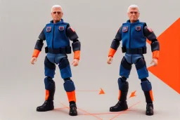 Box of Mike pence g.i. joe toy figure With a Laser gun space force Blue fabric uniform, fluorescent orange, black boots