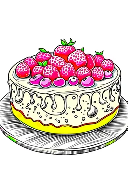 an outline of a cheesecake with berries on top , white background, sketch style, full body, only use outline, smooth lines, clean line art, white background. No shadow clear and well defined .