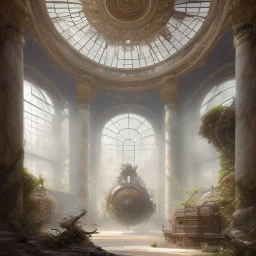 Living room with a big full wall window, white Beaux Arts architecture,interior design,point of perspective,by Jean Baptiste Monge, Epic cinematic, brilliant stunning, intricate, meticulously, detailed, dramatic atmospheric, maximalist digital matte painting