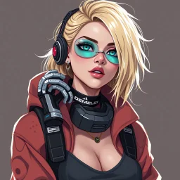 a pretty blonde woman wearing streetwear, robotic parts, digital art, stylised