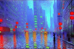 Cyberpunk street, claude monet impressionism painting