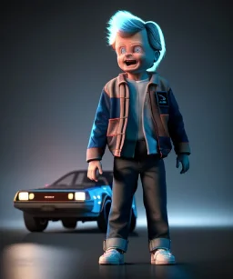 Marty mcfly Emmet brown toddler, delorean, dramatic lighting, hyper realistic