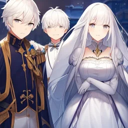 Twins, boy and girl, white hair, silver eyes, royal