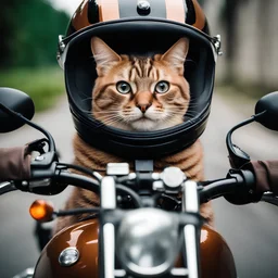 BEAUTIFUL HAPPY cat driving a motorcycle. photographic. realist.