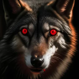 A wolf with shining red eyes