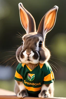 Cute bunny wearing a south African springbok jersey