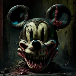 zombie mickey mouse, photorealism, horror, evil, hungry, rotted, high resolution