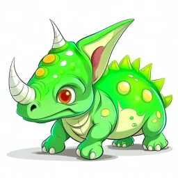 Cartoon illustration for children: Greeb Triceratops with one broken horn