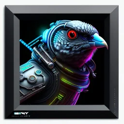 cyberpunk style ink small bird picture in detailed frame, big black eyes, unreal engine 5, 8k resolution, photorealistic, ultra detailed, frame extreme accurate