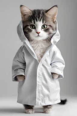 baby cat in raincoat. Chibi, Photograph, Canon DSLR, Tilt - shift, white background, high definition, Complete and coordinated composition, 8k