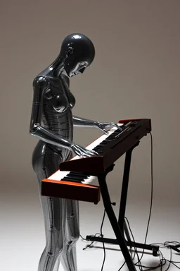 The whole body of Maniquí de glassy Artist mader playing synthesizer