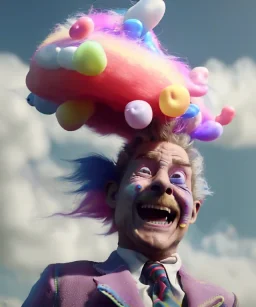 Ultra realistic speed clouds sky scene, wide angle view, sweet childs falling down, inflatable color clothing, free jumping flying, many trinkets, hair monster, many jelly beans, balls, color smoke, smile, happy, circus style, extreme, wind, clouds sea, 20,000 feet altitude, stratosphere, soft color, highly detailed, unreal engine 5, ray tracing, RTX, lumen lighting, ultra detail, volumetric lighting, 3d, finely drawn, high definition, high resolution.