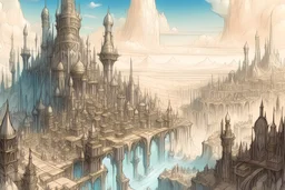 giant fantasy city drawing with giant magical barrier