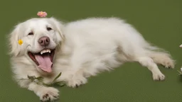 laughing dog with flower