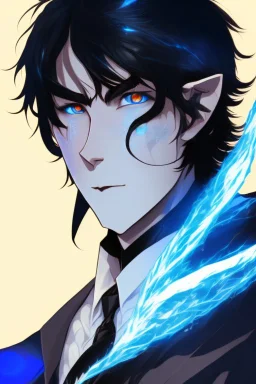 young black haired blue eyed wizard in the style of lovecract