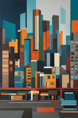 vibrant rich dark colors, Urban Geometry" - Create a minimalist painting that captures the clean lines and angles of a modern cityscape.