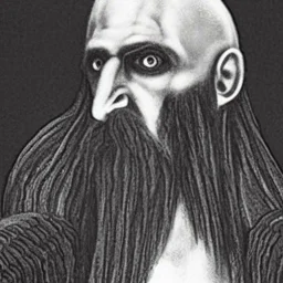 Greek Orthodox nosferatu long beard made of tentacles with long arms and a robe made a human faces