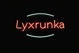 A simple neon sign labeled "Lyxrunka" black background and bold red font
