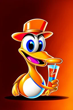 brand campaign for a new drink with orange and chili flavour with a american Donald Duck cartoon style