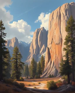 Prompt: Style: A monumental nineteenth-century American Romantic landscape painting inspired by the grand panoramic tradition of the Hudson River School. Luminous realism, masterful atmospheric perspective, refined glazing techniques, dramatic natural light, meticulous botanical detail, majestic wilderness, subtle oil textures, museum-quality fine art, celebrating the sublime beauty of untouched nature. Subject: The colossal giant sequoias of Sequoia National Park dominate the landscape, their