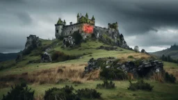 gloomy castle in the rocky fields