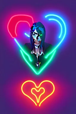 FLAT VECTOR LAYERED 2-D MULTICOLORED COMPLIMENTARY NEON MECHANICAL HUMAN HEART, METALLIC,