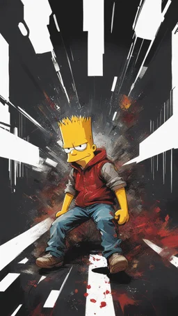 A ultra realistic poster of Bart Simpson in the red matrix , by Daniel Castan :: Carne Griffiths :: Andreas Lie :: Russ Mills :: Leonid Afremov, dark background, high detail