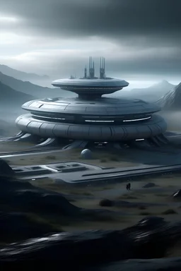 A futuristic spaceship landing site