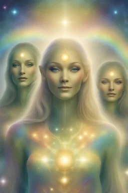 cosmic woman,peau bleu,beautiful ufos rainbow, admiral from the future, galactic confédération, fine whole face, crystalline skin, expressive purple eyes,rainbow, smiling lips, very nice smile, costume pleiadian, Beautiful tall woman pleiadian Galactic commander, ship, perfect datailed golden galactic suit, high rank, long blond hair, hand whit five perfect detailed finger, amazing big puple eyes, mouth, high définition lips, cosmic happiness, bright colors,smile