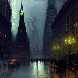 Gotham city,Neogothic and NeoFascist and Neoclassical architecture by Jeremy mann, John atkinson Grimshaw,