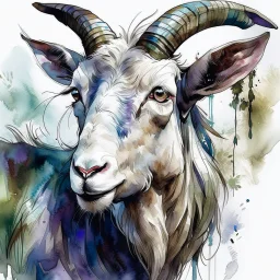 dnd, fantasy, watercolour, large strokes, stylistic, portrait, illustration, dull colours, female goat