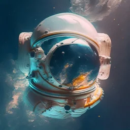 astronaut helmet floating in space