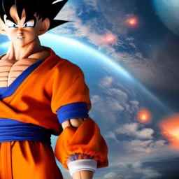 goku unreal 5, octane render,cinema4d, dynamic lighting, dramatic lighting, 4k, redshift render, highly detailed, hyper realistic, in space