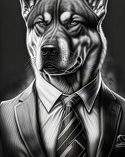 full head, full head, Illustrative sketch of a image of an angry humanoid dog, suit and tie, arte lineal ultra quality, 8k, full head, full head