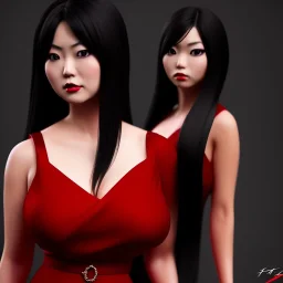 portrait only hitomi tanaka, long black hair, red dress, full body, 8k, highly realistic, octane render,