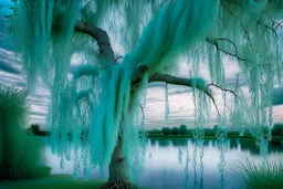 aquamarine gems, clouds, willow tree, photography