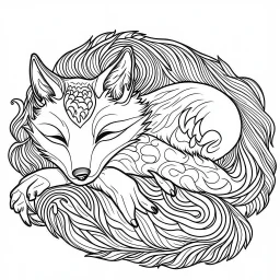 coloring page for beginners, sleeping fox , big and easy capture, very bold and black outlines, white background, no shadows, contours only, no elements inside the contours, no black elements, only outlines