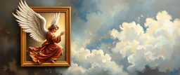 oil painting masterpiece with frame of fast angel