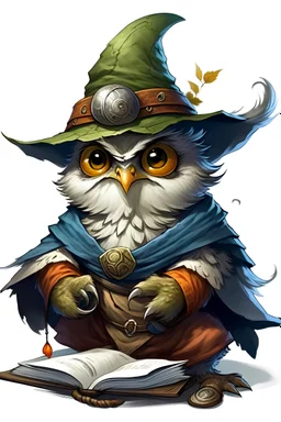 dungeons and dragons owlin wizard child, with hat that has a face
